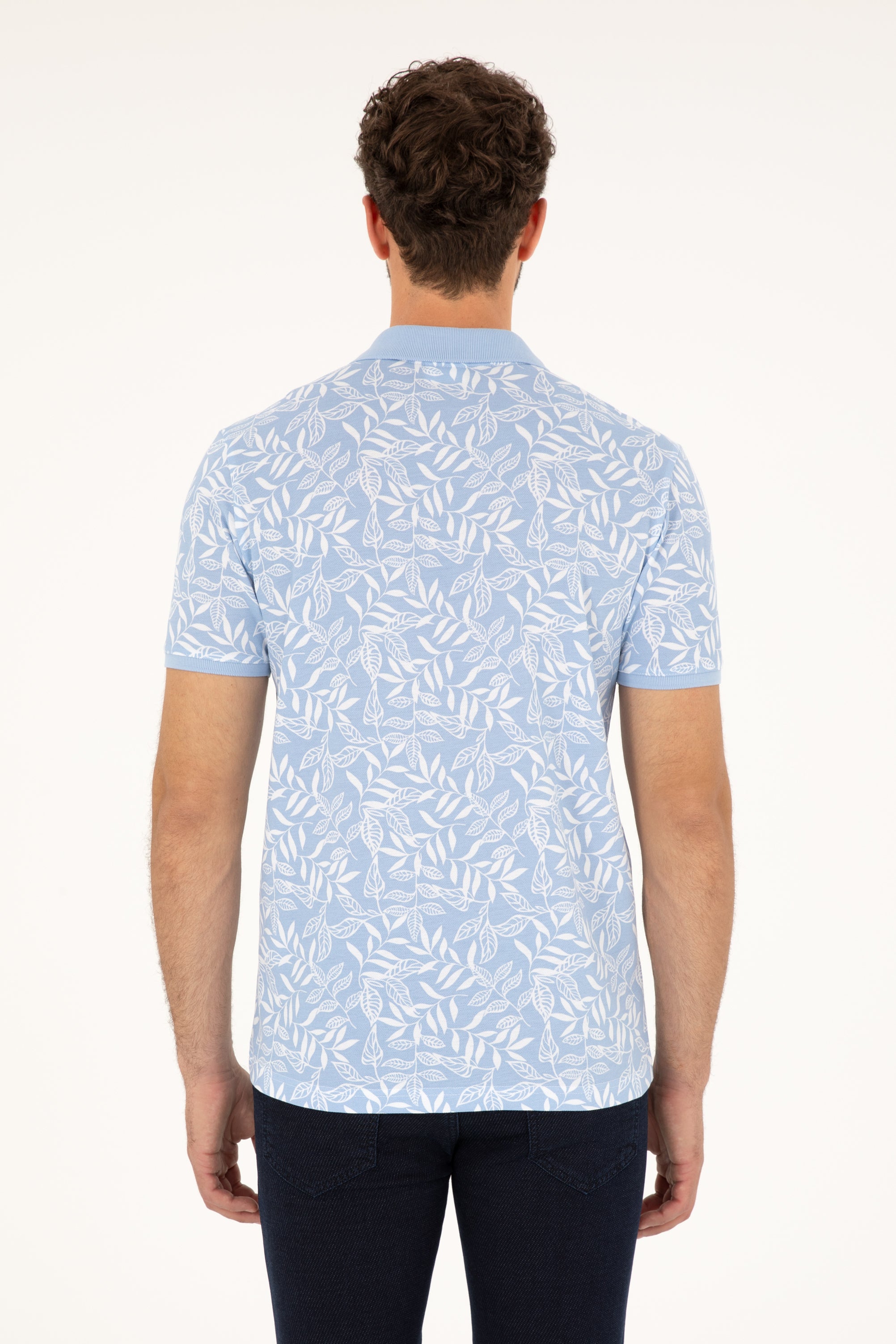 Tricou Polo Bărbați Alb/ Albastru Deschis cu Model  