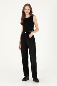 Blugi Damă Pe Negru Cu Talie Înaltă