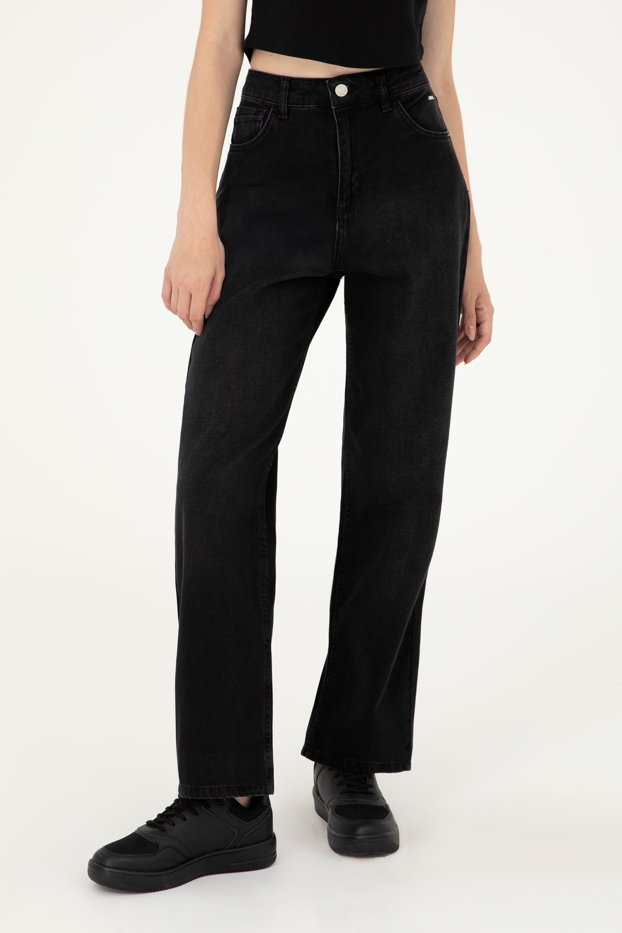 Blugi Damă Pe Negru Cu Talie Înaltă