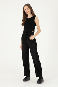 Blugi Damă Pe Negru Cu Talie Înaltă