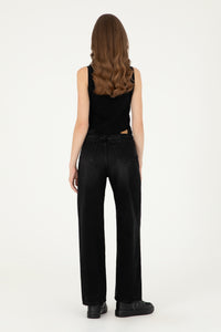 Blugi Damă Pe Negru Cu Talie Înaltă