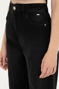 Blugi Damă Pe Negru Cu Talie Înaltă