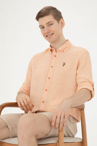 Cămașă Bărbați Pe Portocaliu Din Textură Fină Cu Logo Colorat