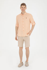 Cămașă Bărbați Pe Portocaliu Din Textură Fină Cu Logo Colorat