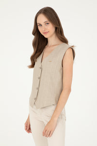 Vestă Damă Bej Cu Logo Atașat