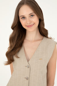 Vestă Damă Bej Cu Logo Atașat