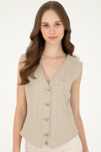 Vestă Damă Bej Cu Logo Atașat