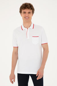 Tricou Polo Bărbați Pe Alb Cu Detalii Și Imprimeu Logo