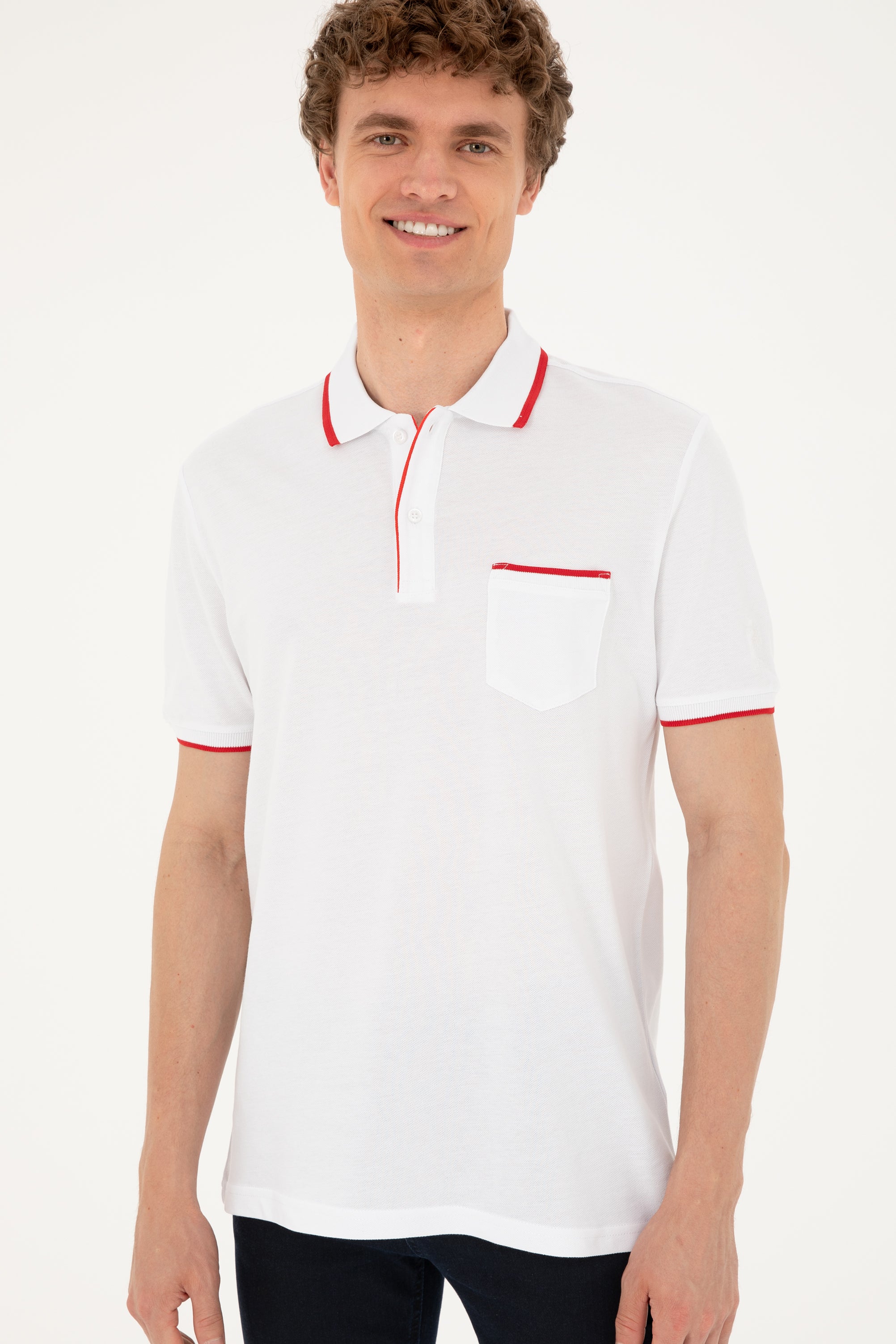 Tricou Polo Bărbați Pe Alb Cu Detalii Și Imprimeu Logo