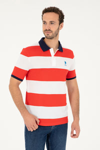 Tricou Polo Bărbați  Alb/ Roșu Aprins Cu Broderie Logo