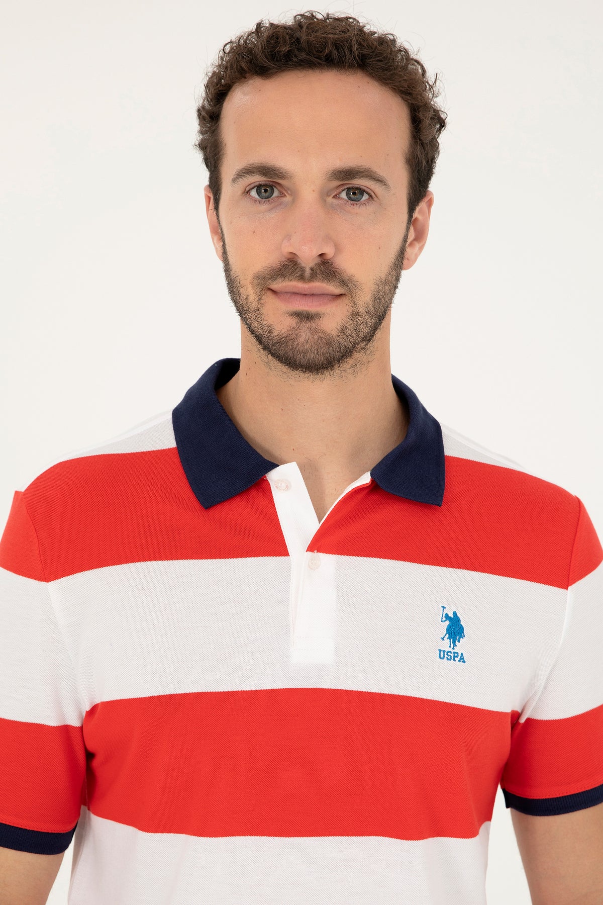 Tricou Polo Bărbați  Alb/ Roșu Aprins Cu Broderie Logo