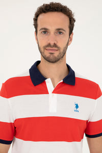 Tricou Polo Bărbați  Alb/ Roșu Aprins Cu Broderie Logo