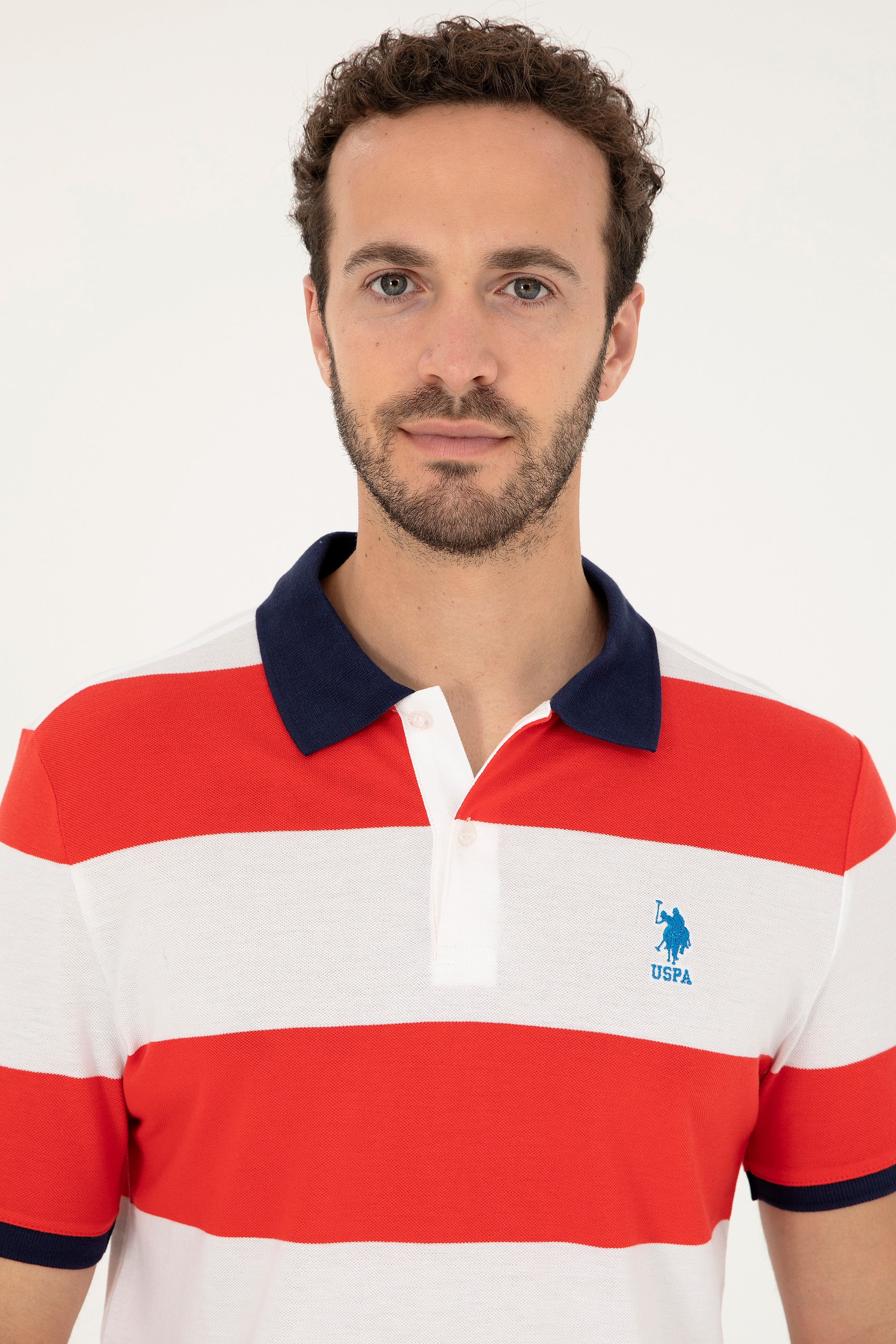 Tricou Polo Bărbați  Alb/ Roșu Aprins Cu Broderie Logo