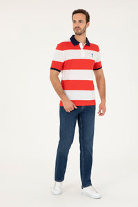 Tricou Polo Bărbați  Alb/ Roșu Aprins Cu Broderie Logo