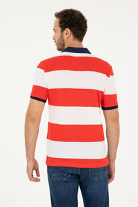 Tricou Polo Bărbați  Alb/ Roșu Aprins Cu Broderie Logo