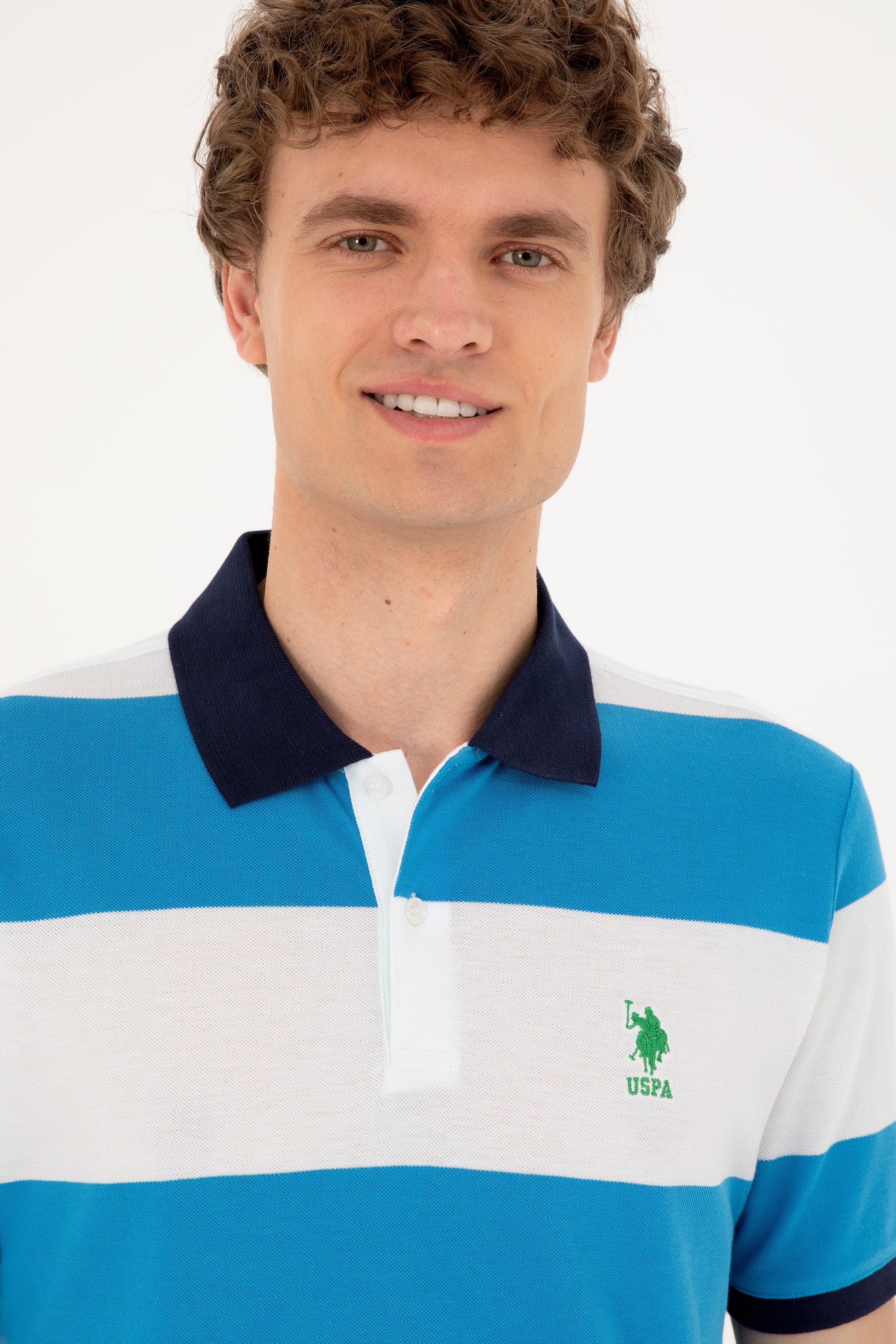 Tricou Polo Bărbați  Alb/ Albastru Cu Broderie Logo