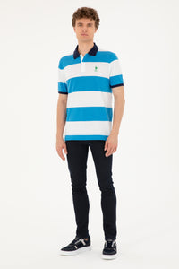 Tricou Polo Bărbați  Alb/ Albastru Cu Broderie Logo