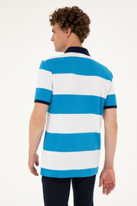 Tricou Polo Bărbați  Alb/ Albastru Cu Broderie Logo