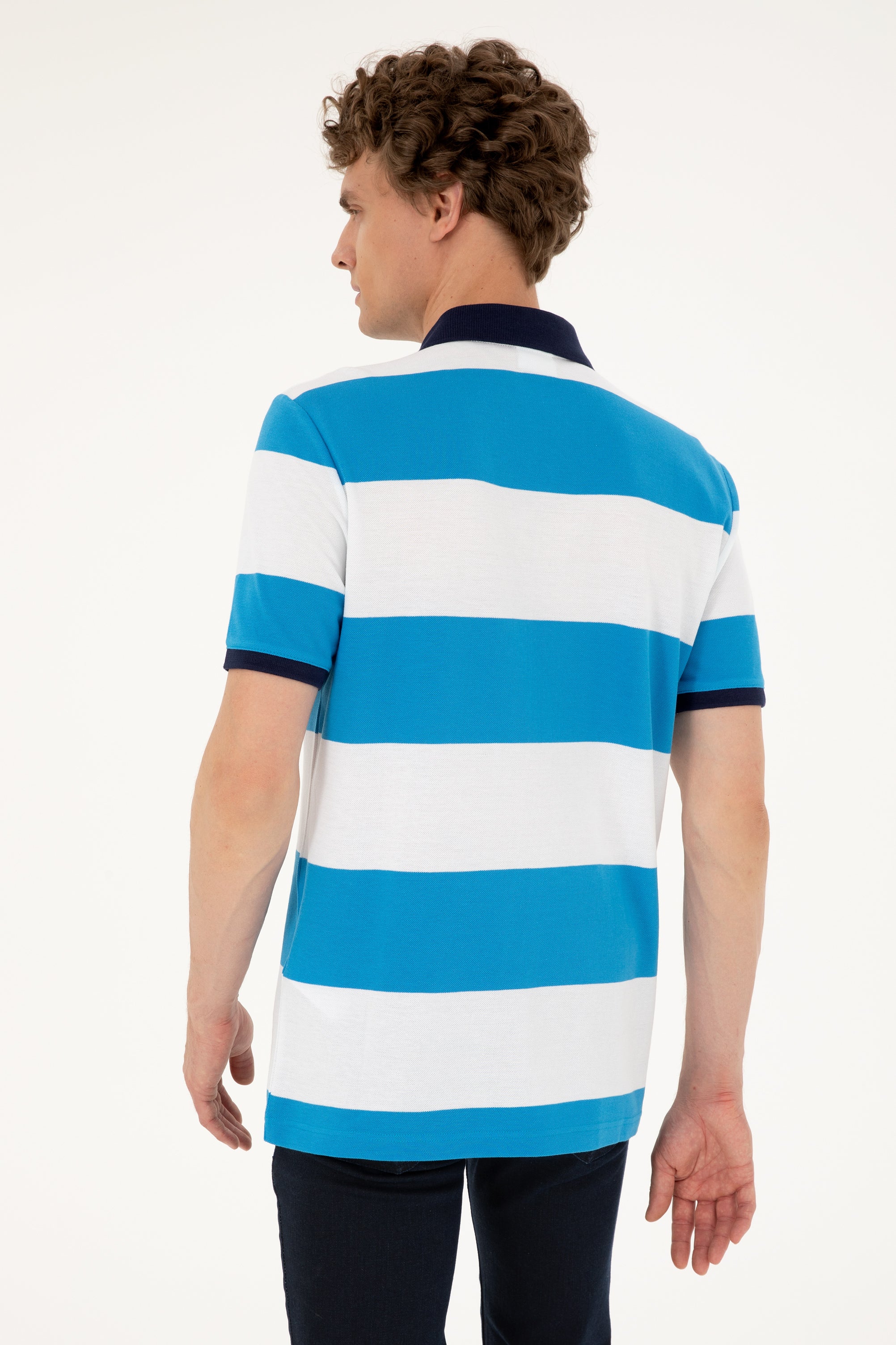 Tricou Polo Bărbați  Alb/ Albastru Cu Broderie Logo