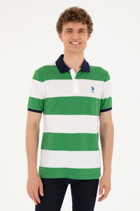 Tricou Polo Bărbați Alb/ Verde Cu Broderie Logo