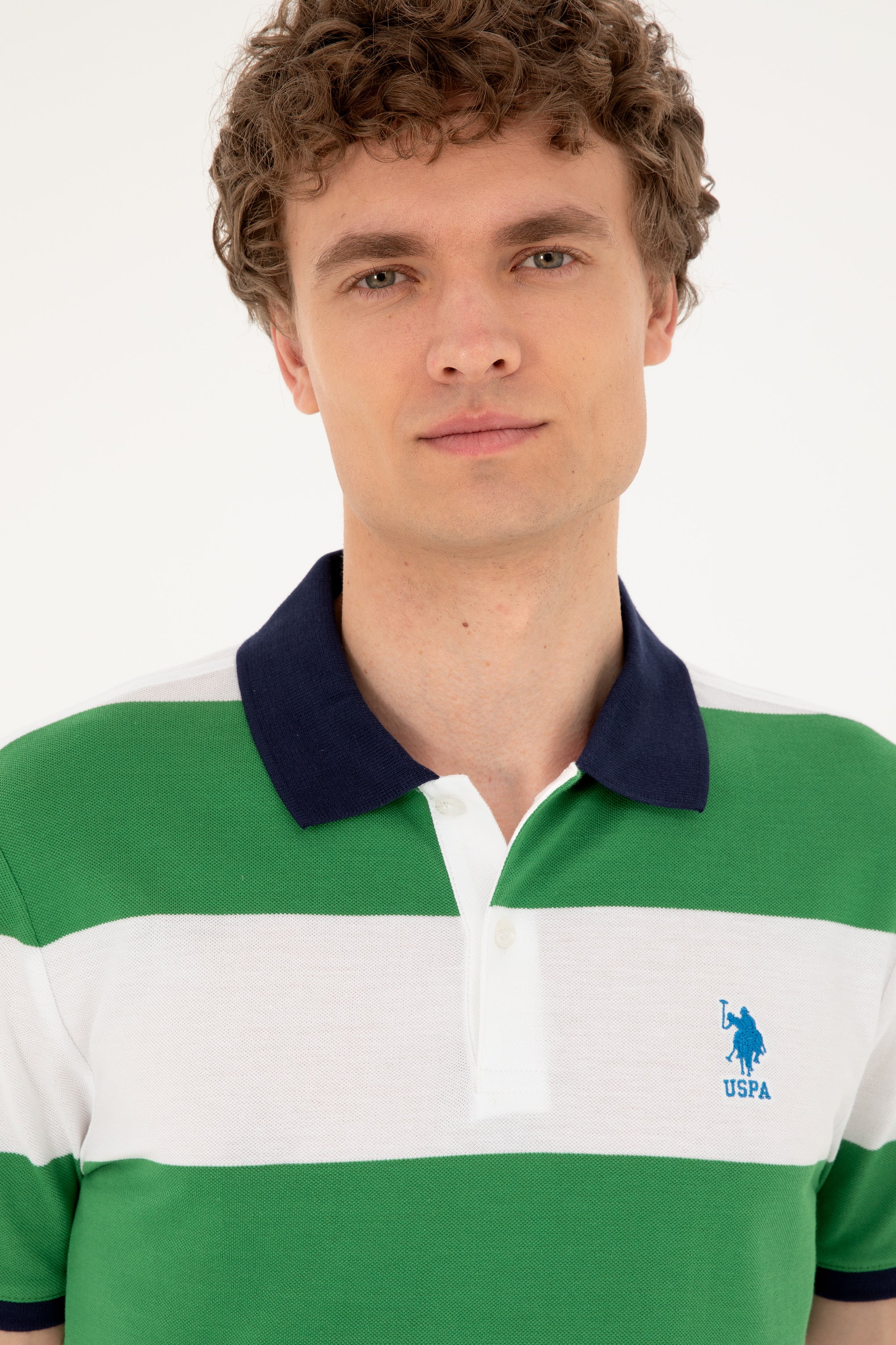 Tricou Polo Bărbați Alb/ Verde Cu Broderie Logo