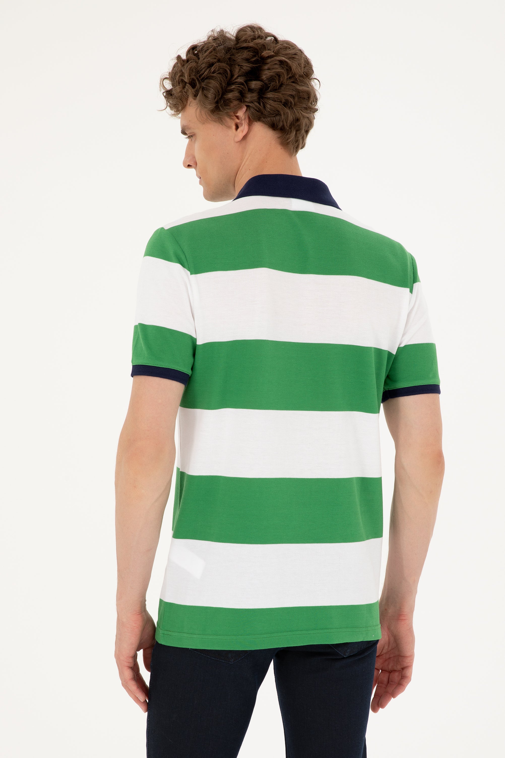 Tricou Polo Bărbați Alb/ Verde Cu Broderie Logo