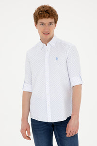 Cămașă Bărbați Alb/ Albastru Deschis Cu Model Abstract Și Logo Discret