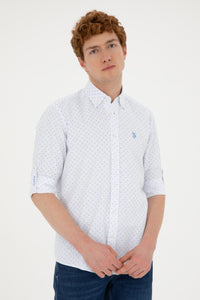 Cămașă Bărbați Alb/ Albastru Deschis Cu Model Abstract Și Logo Discret