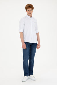 Cămașă Bărbați Alb/ Albastru Deschis Cu Model Abstract Și Logo Discret