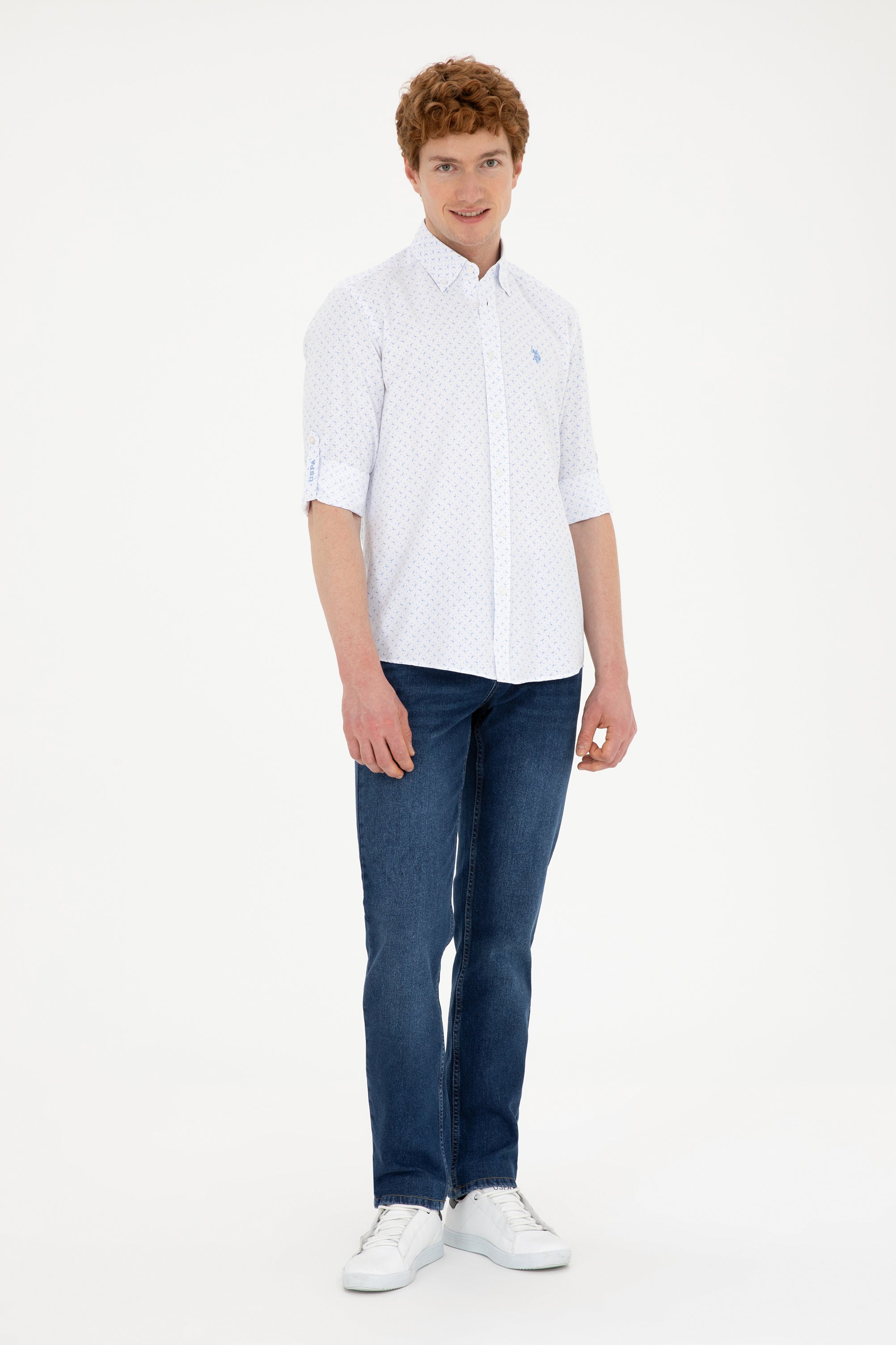 Cămașă Bărbați Alb/ Albastru Deschis Cu Model Abstract Și Logo Discret