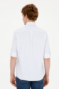 Cămașă Bărbați Alb/ Albastru Deschis Cu Model Abstract Și Logo Discret