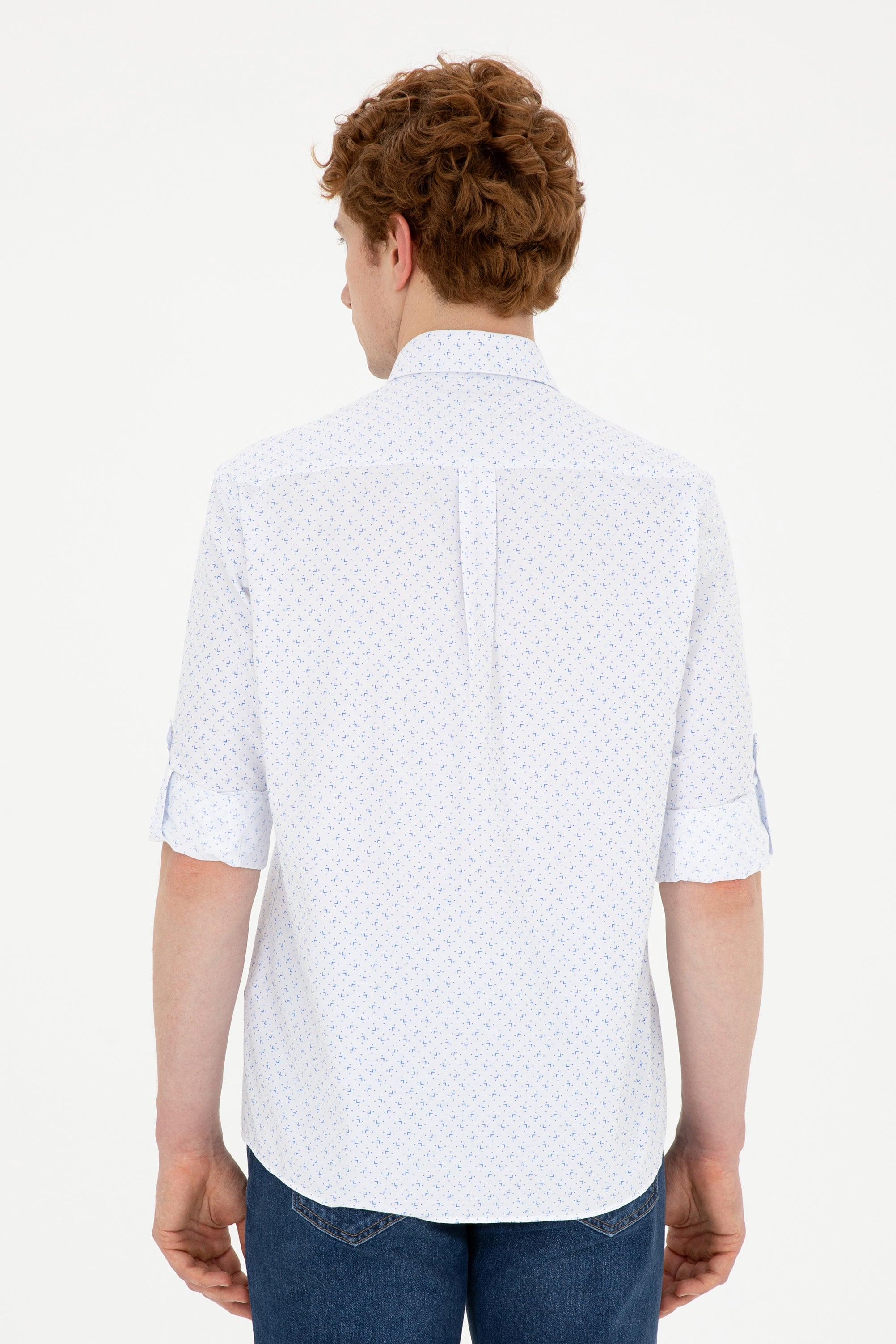 Cămașă Bărbați Alb/ Albastru Deschis Cu Model Abstract Și Logo Discret