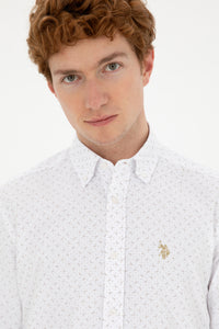 Cămașă Bărbați Alb/ Bej Cu Model Abstract Și Logo Discret