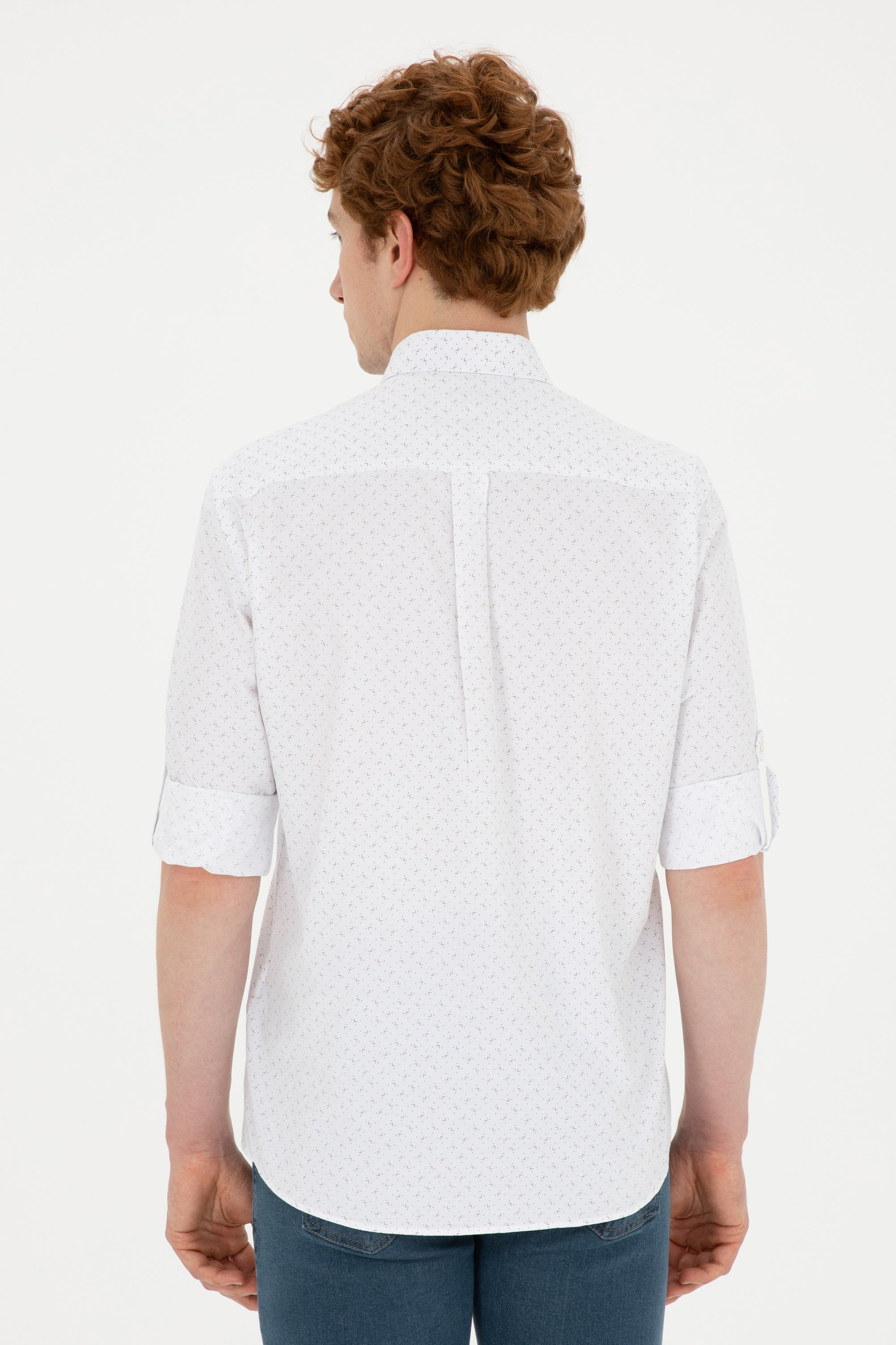 Cămașă Bărbați Alb/ Bej Cu Model Abstract Și Logo Discret