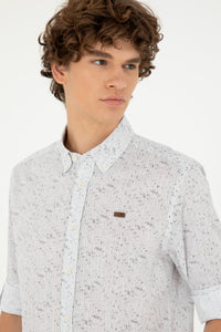 Cămașă Bărbați Pe Alb Cu Model Abstract Și Logo Discret