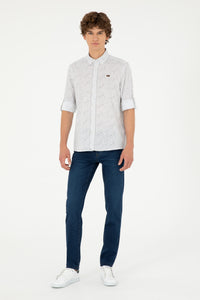 Cămașă Bărbați Pe Alb Cu Model Abstract Și Logo Discret