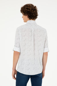 Cămașă Bărbați Pe Alb Cu Model Abstract Și Logo Discret