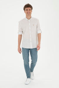 Cămașă Bărbați  Bej Cu Model Abstract Și Logo Discret