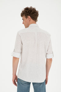 Cămașă Bărbați  Bej Cu Model Abstract Și Logo Discret