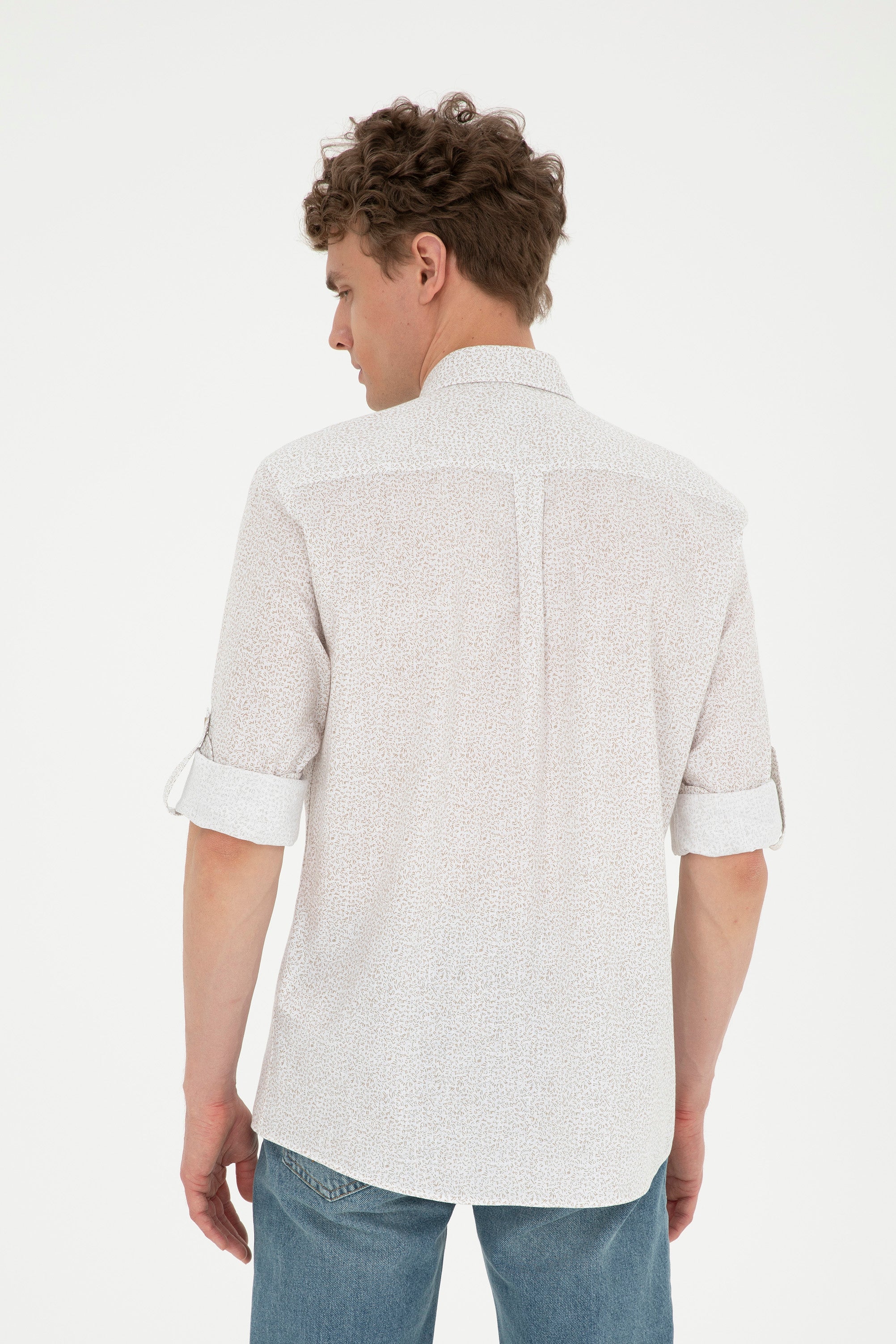 Cămașă Bărbați  Bej Cu Model Abstract Și Logo Discret