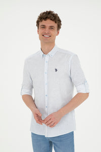 Cămașă Bărbați Albastru Deschis Cu Model Abstract Și Logo Discret