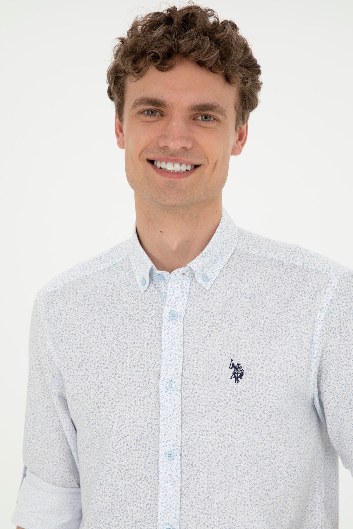 Cămașă Bărbați Albastru Deschis Cu Model Abstract Și Logo Discret