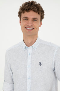 Cămașă Bărbați Albastru Deschis Cu Model Abstract Și Logo Discret