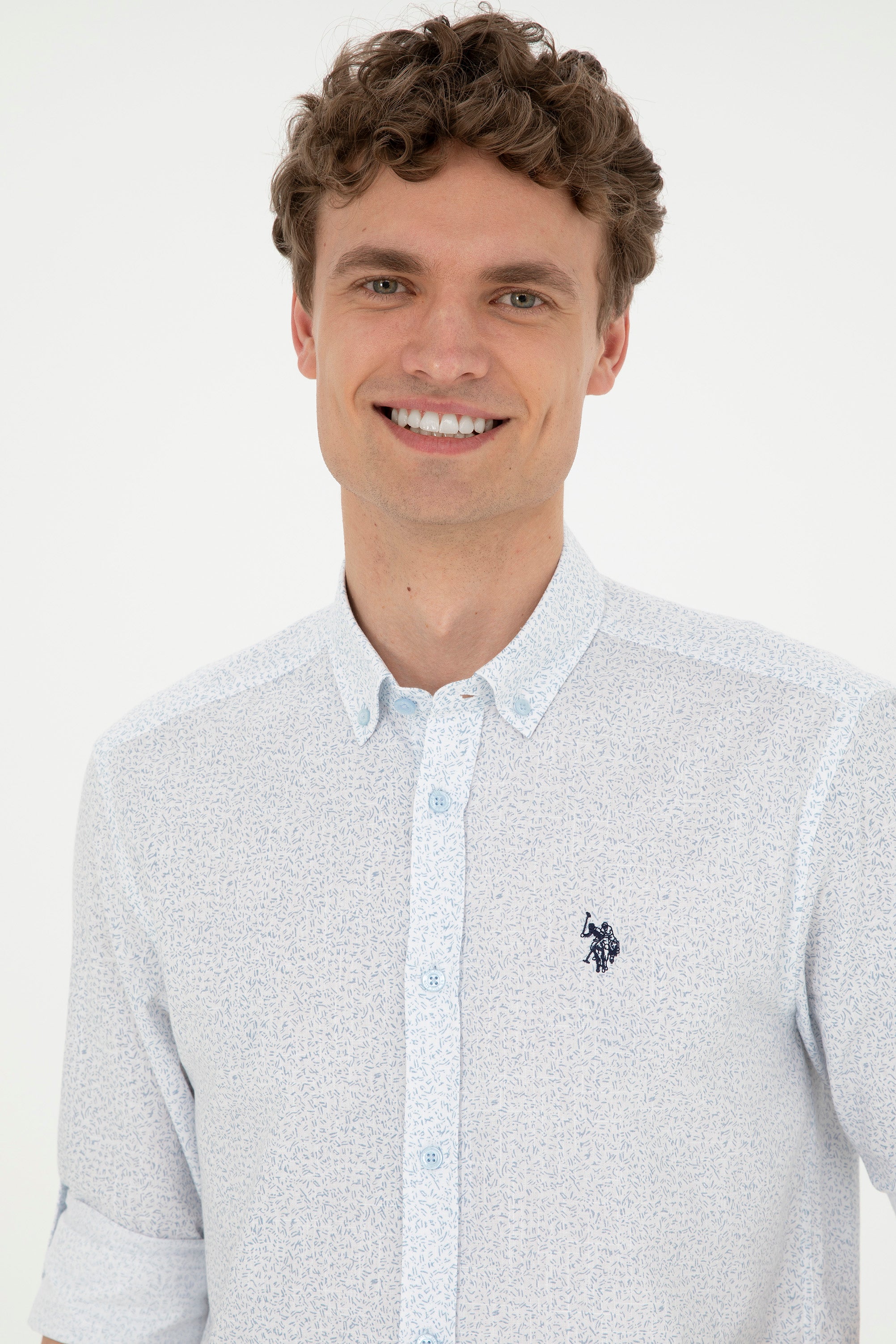 Cămașă Bărbați Albastru Deschis Cu Model Abstract Și Logo Discret