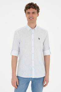 Cămașă Bărbați Albastru Deschis Cu Model Abstract Și Logo Discret