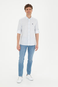 Cămașă Bărbați Albastru Deschis Cu Model Abstract Și Logo Discret