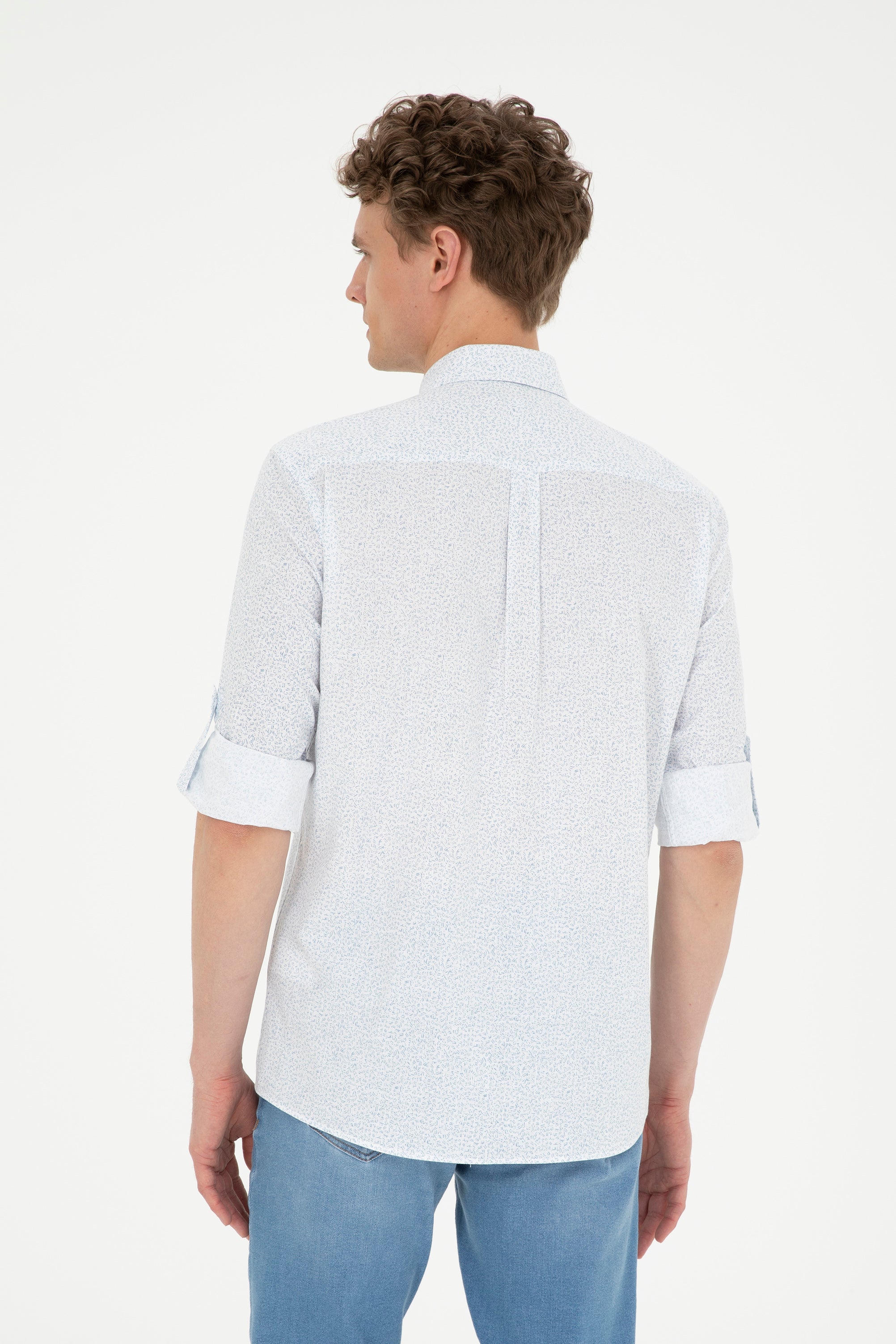 Cămașă Bărbați Albastru Deschis Cu Model Abstract Și Logo Discret