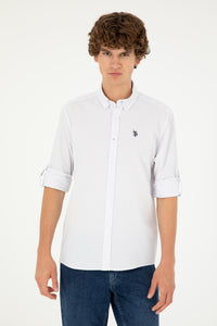 Cămașă Bărbați Alb Cu Dungi Lila Și Logo Discret