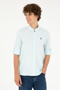 Cămașă Bărbați Alb Cu Dungi Verde Mentă Deschis Și Logo Discret