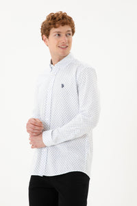 Cămașă Bărbați Alb Cu Model Abstract Albastru Deschis Și Logo Discret